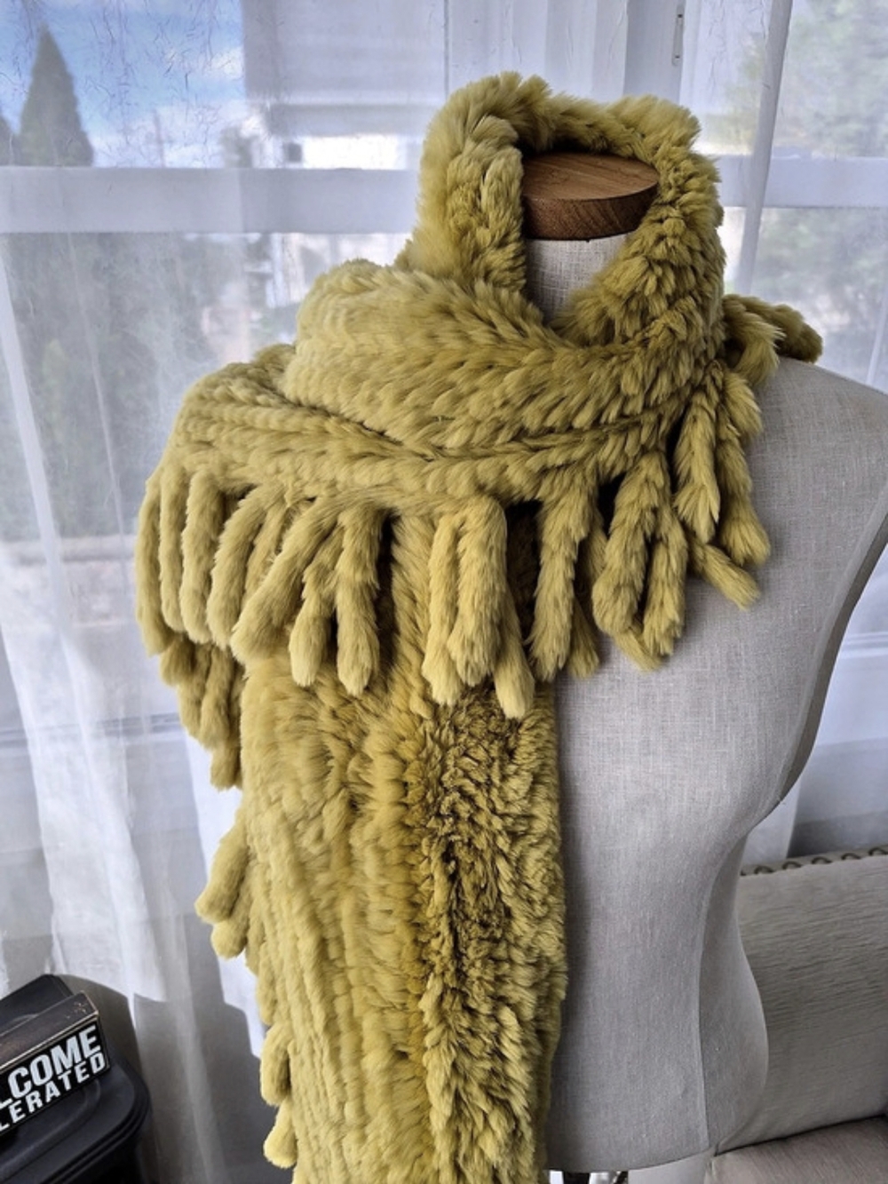 Trilogy Collections Faux Fur Fringe Scarf in Yellow Like New
